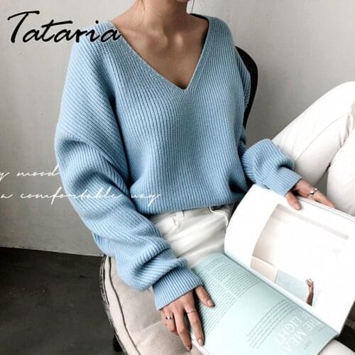 Autumn Simple White Jumper Womens Sweater Classic Korean Style Fashion Oversize V Neck Knitted Top Female Basic Tricot Sweaters
