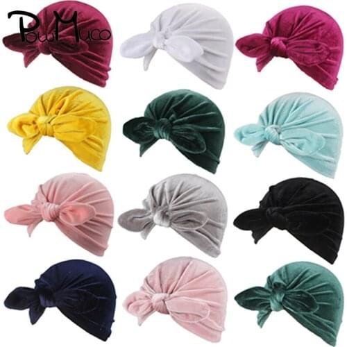 Powmuco Lovely Handmade Bunny Ears Newborn Warm Hats Comfortable Soft Gold Velvet Toddler Caps Kids Headwear Photography Props