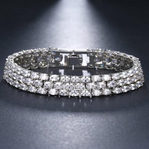KSRA Luxury Rhinestone Full Zircon Bracelets For Women Crystal Chain Engagement Wedding Bridal Jewelry Bangle 2021 New Accessory