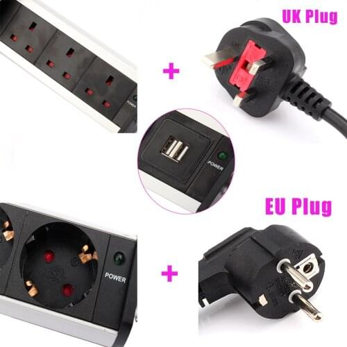 EU UK Plug Black Up Power Point 3 Socket without/with 2 USB Charger Home Office Desk Kitchen Socket Retractable Socket Strip