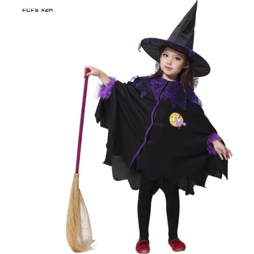 S-XL Gothic Girls Halloween Sorceress Costumes Kids Children Witch Cloak Cosplay Carnival Purim Stage show Role play party dress