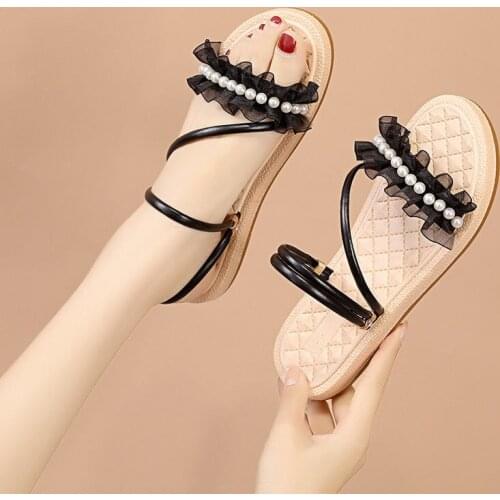 2021 Womens Flat Sandals Casual Flat Women Sandals Ladies Open Toe Breathable Black White Sandals For Women Sandalias De Mujer