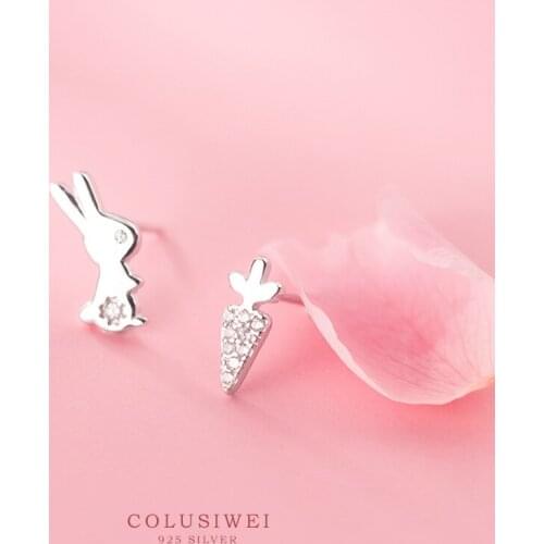 Colusiwei Cute Asymmetric Rabbit Carrot Stud Earrings for Women 925 Sterling Silver Animal Ear Pins Fashion Female Fine Jewelry