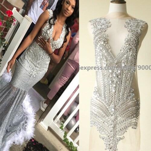 Rhinestone Applique Dress Size Design Full Length Body Hand-made Rhinestone Applique Bodice Patches