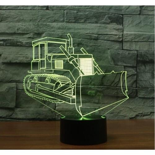 3D LED Night Light Bulldozer Car with 7 Colors Light for Home Decoration Lamp Amazing Visualization Optical Illusion Awesome