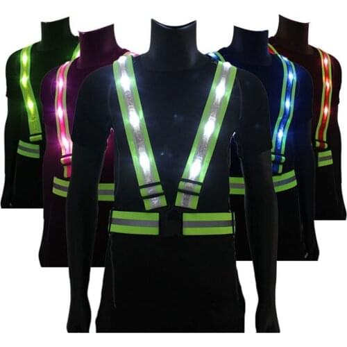 LED Cycling Vest High Visibility Outdoor Running Cycling Reflective Safety Vest Adjustable Elastic Strap Fluorescence Work Whole