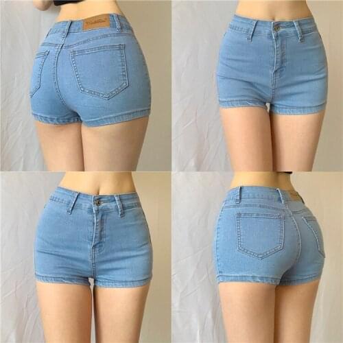 2020 Spring and summer European and American skinny sexy peach hip mid-low waist denim shorts DK545