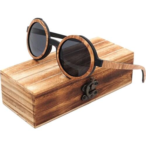 Vintage Polarized Round Wood Sunglasses Stylish Craft Handmade Wooden Sun Glasses Unique Design With Case
