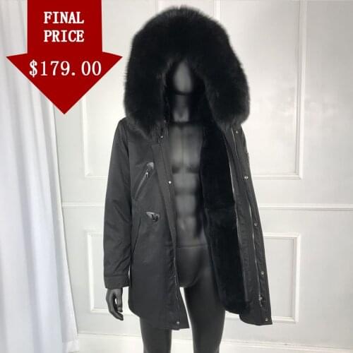 Real fox fur collar rabbit fur lined hooded parka winter mens outwear High quality 2019 New Mens winter outwear Classic jacket