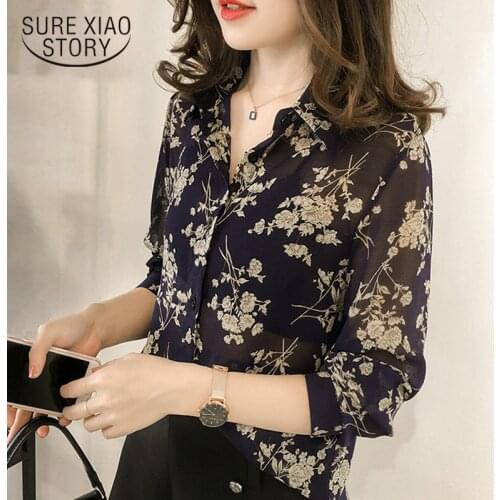 2018 Long Sleeve Plus Size M-4XL OL Women Blusa Feminina Shirt Fashion Print Chiffon Blouse Woman Tops And Blouses 1058 40
