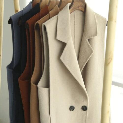 Notched Double-Sided Cashmere Vest Women Spring & Autumn Thin 2021New Woolen Waistcoat Mid-Length Korean Loose Outer Wear y1094