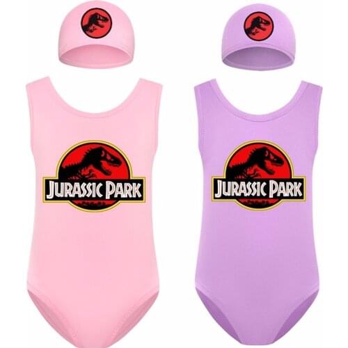 2-16 Years New Dinosaur Girls Swimsuit New One-piece Swimwear Jurassic Park Childrens Swimwear Girls Summer Casual Beachwear
