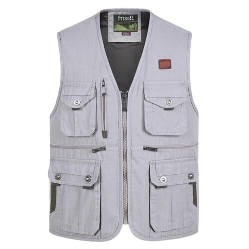 Outdoor leisure photography vest cotton canvas middle-aged and elderly reporters vest fishing multi-pocket large size loose vest