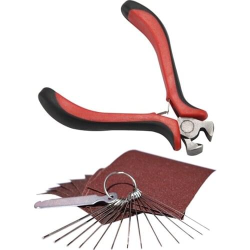 1 Set Guitar Bridge Saddle Nut Files Set & 1 Set Guitar Fret Puller Protect Fretboard Steel Plate Kit