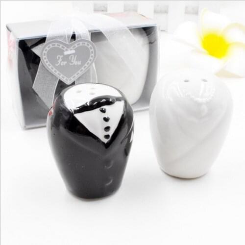 12SETS Wedding Seasoning Pot Ceramic Bride&Groom Salt and Pepper Shakers Party Giveaways For Guest