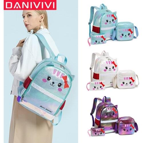 3PC Set Cartoon Cute Backpack Girls School Bags for Kids Childrens Schoolbag Laser Large Capacity Bagpack Kawaii Totoro Mochila