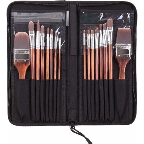 Free shipping 16PC/set artist brushes set Korea importing synthetic hair wooden handle canvas pouch art supplies 2283