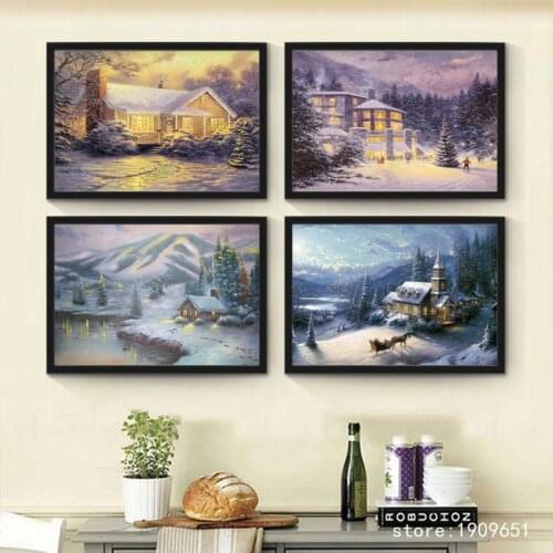 No frame Thomas sown house Christmas scenery oil painting canvas printings oil painting printed on cotton decoration picture
