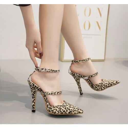 Woman Sandals High Heels Ankle Buckle Pumps Pointed Toe Fashion Sexy Ladies Leopard Print Snake Print Party Thin Stilettos
