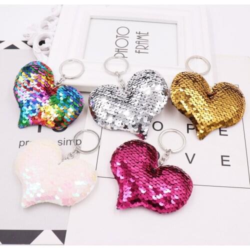1PCS Cute Heart Keychain Glitter Pompom Sequins Key Ring Gifts for Women Llavero Chaveros Charms Car Bag Accessories Key Chain