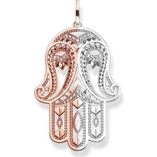 Rose Gold Color White Zirconia Hand of Fatima Pendants 2018 New Fatimas Hand Chain Necklace Pendant Jewelry Soul Gift for Women