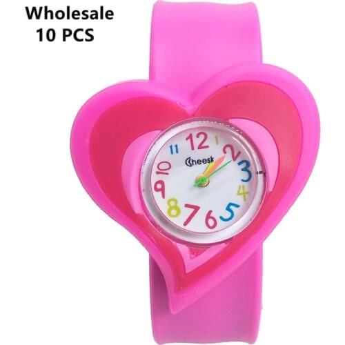 Wholesale 10 Pcs) Lovely Heart-Shaped Kids Watch Girls Quartz Wristwatches Sport Children Watches Smart Student Clock Baby Gift