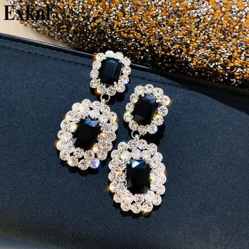 Exknl Big Statement Vintage Drop Earrings Women Christmas Earing Geometric Rhinestone Long Earrings for Women Fashion Jewelry