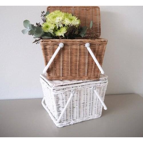 Rattan Storage Basket Portable Picnic Basket Storage Bag Fruit Bread Organizer Cosmetic Debris Organizer Home Desktop Decoration