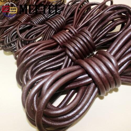 Meetee 5M 1-10mm The First Layer of Cowhide Round Leather Rope Genuine Leather Jewelry Cord String Cord DIY Bracelet Material