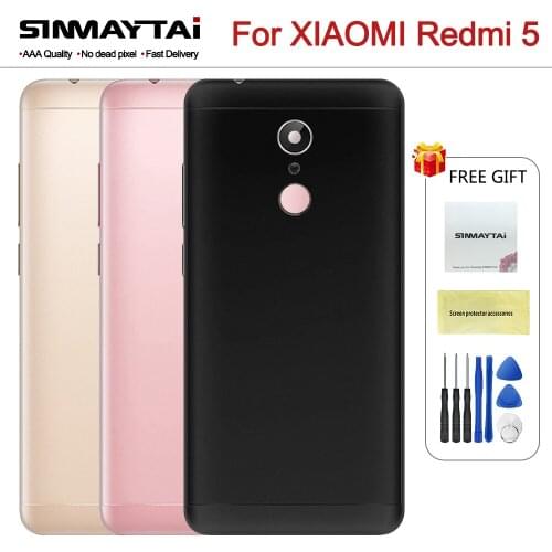 Metal Back Cover Housing For Xiaomi Redmi 5 With Glass Lens Side Keys Back Battery Cover Rear Housing Replacement Parts
