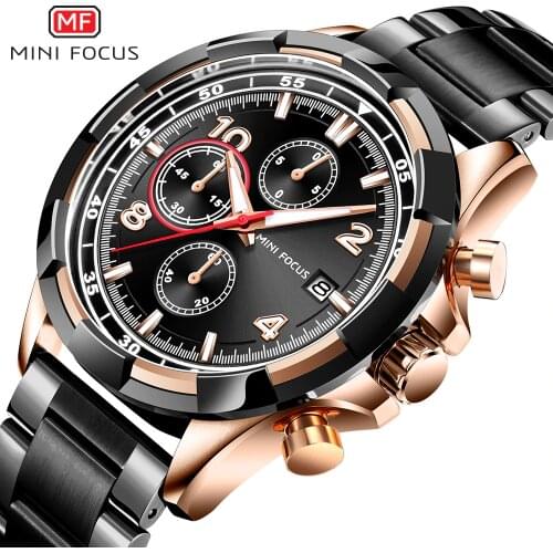 MINIFOCUS Men Watch Date Week Sport Mens Watches Chronograph Top Brand Luxury Waterproof Stainless Quartz Male Business Clock