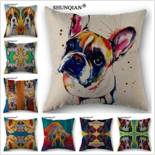 Linen Cotton Creative colored dog Pillow Cover Custom Print Home Decorative Throw Pillows Cases 45x45cm one side WZ4142