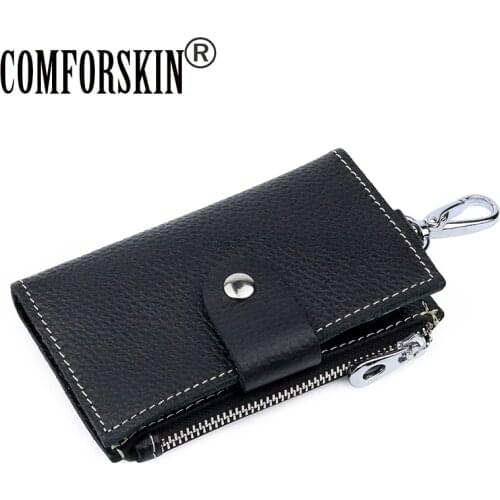 COMFORSKIN New Arrivals Coin Purse Zipper Pocket 2019 Guaranteed Genuine Leather Card Wallet Men Housekeeper Hot Key Bags Case