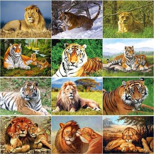 New DIY 5D Diamond Embroidery Tiger Cross Stitch Animal Scenery Diamond Painting Full Square Round Drill Mosaic Home Decor Gift
