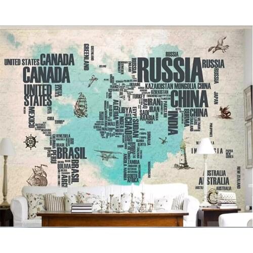 Beibehang wallpaper 3d on the wall Home interior Vintage wallpaper letter map brick wallpaper background wall mural 3d wallpaper