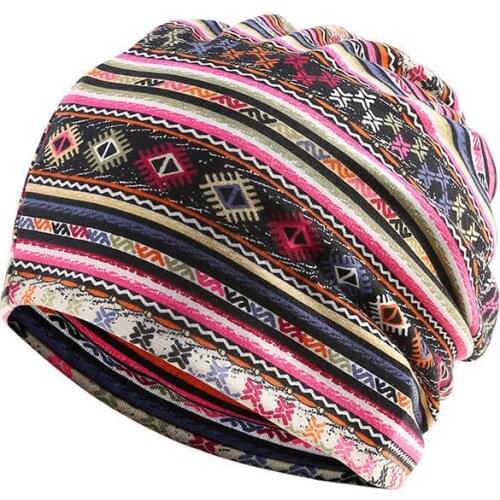 2021 Cotton Autumn winter Skullies cap beanie hat striped print turban Hat scarf dual use for Men and Women 68