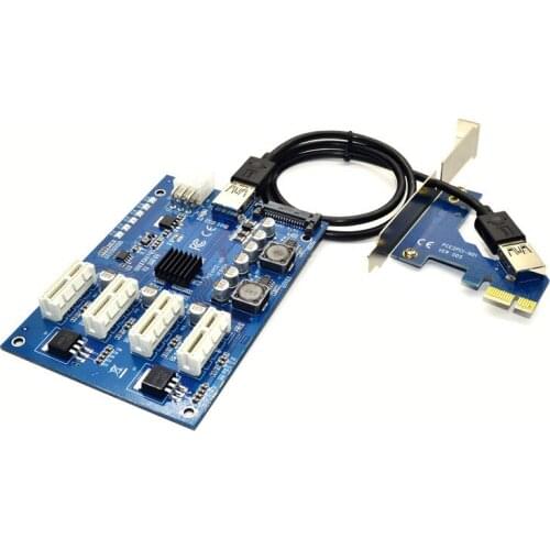 PCI-E X1 to 4PCI-E X16 Expansion Kit 1 to 4 Port PCI Express Switch Multiplier HUB 6pin sata USB Riser Card for BTC Miner Mining