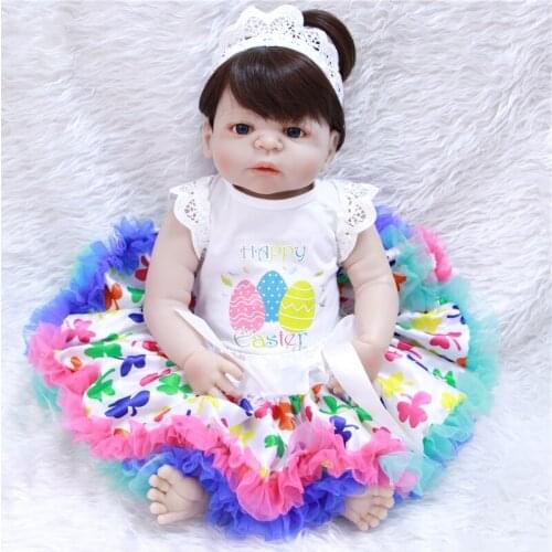 Full silicone reborn baby dolls 22"55cm bebe princess reborn real dolls high quality fashion dolls toys for children