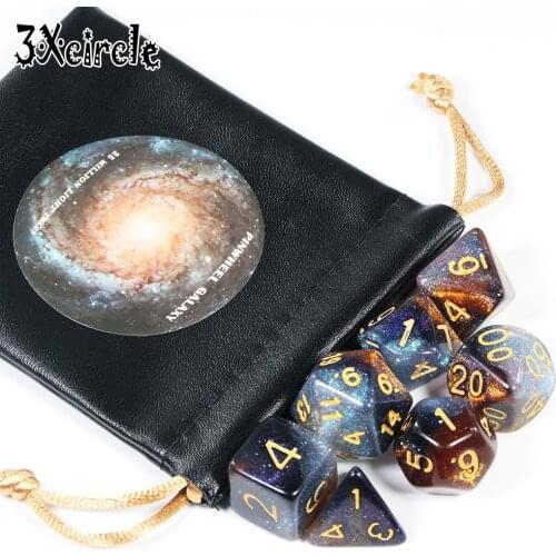 Romantic Universe Galaxy Dice 7 Pieces/Set+ PU Leather Bag 7Pcs DnD RPG Games Presale Starry Dices Christmas gift
