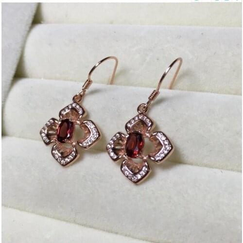 Natural Garnet earring Free shipping Natural real garnet 925 sterling silver earrings 4*6mm