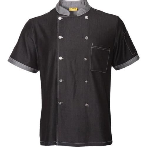 Chef Coat, Chefs Jacket Breathable Uniform, Black High Temperature Resistance Short Sleeve Cook Coat