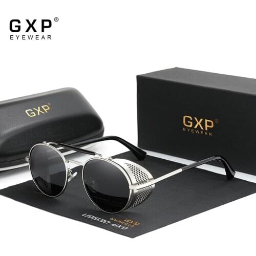 GXP Retro Round frame Steampunk Style Sunglasses Men Women Eyewear Polarized UV400 Lens Vintage Travel Driving Sun Glasses