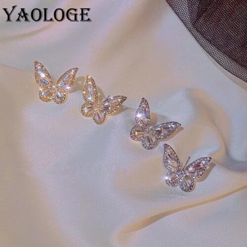 Yaologe Fairy Style Bright Butterfly Earrings 2020 Fashion New Animal Silver Plated Golden Earrings Stud Cool Jewelry Women
