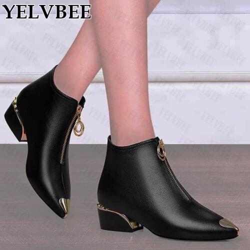 Sexy Low Heels Chunky Ankle Boots Party Fashion New Women Shoes 2021 Winter Zipper Casual Designer Pumps Snow Chelsea Boots Lady