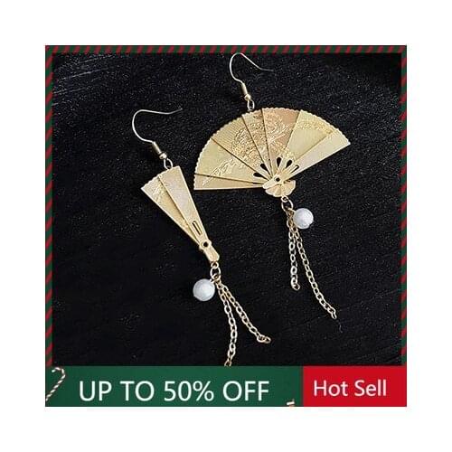 2021 New Chinese Style Folding Fan Modeling Hanging Dangle Womens Earrings Fashion Simple Prevent Allergy Ear Hook Exquisite