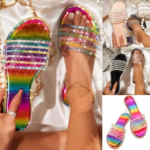 2021 New Summer Women Ladies Shoes Fashion Casual Flat Retro Slippers Crystal Shoes Sandals High Quality Daily Hot Sexy Slippers