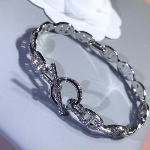 Silver Gold Plated CZ Bangle OT Buckle Bracelet For Women Vintage Style