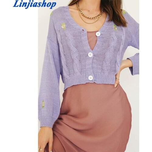 Vintage Front Buttons Cardigan Autumn Loose White Long Sleeve Pull Femme Chic Floral Embroidered Women Sweater