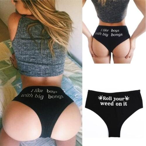 Women Sexy Push Up High Cut Underwear Funny Letter Print Lingerie Panties Brief High Waist G-String Bikini Bottoms Thong Knicker