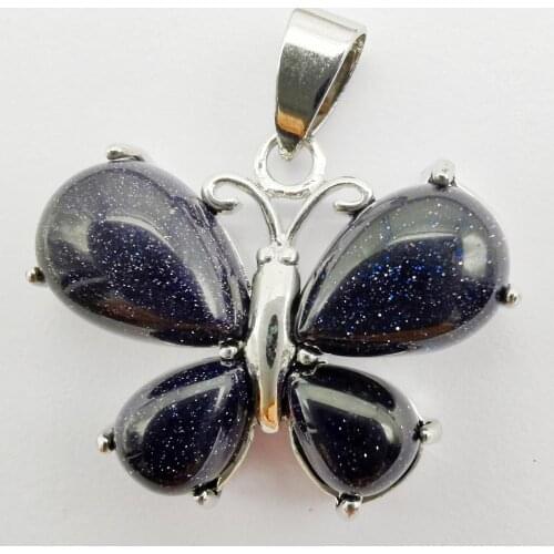 Blue Sandstone Stone Bead Pendant Butterfly Animal Jewelry For Woman Gift S243